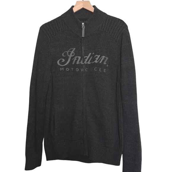 Indian Motorcycle Lucky Brand Full Zip Sweater Jacket Charcoal Gray  M GORPCORE - Picture 2 of 10